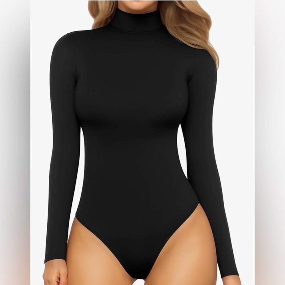 MANGOPOP Mock Turtle Neck Long Sleeve Tops Bodysuit Jumpsuit snap closure XS